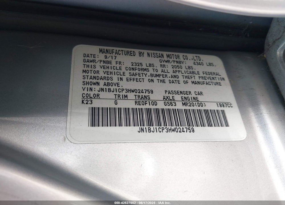 2017 NISSAN ROGUE SPORT SL VIN: JN1BJ1CP3HW024759