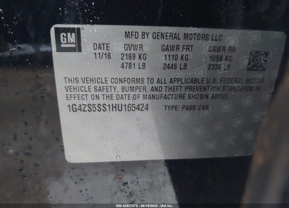 2017 BUICK LACROSSE PREMIUM VIN: 1G4ZS5SS1HU165424