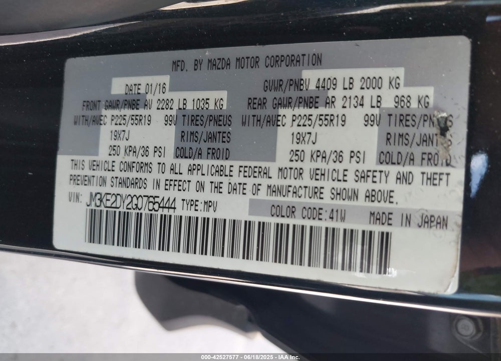 2016 MAZDA CX-5 VIN: JM3KE2DY2G0765444