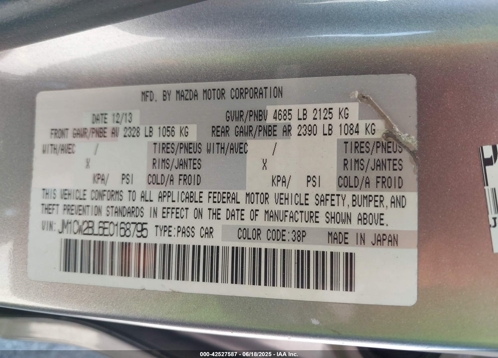 2014 MAZDA 5 SPORT VIN: JM1CW2BL6E0168795