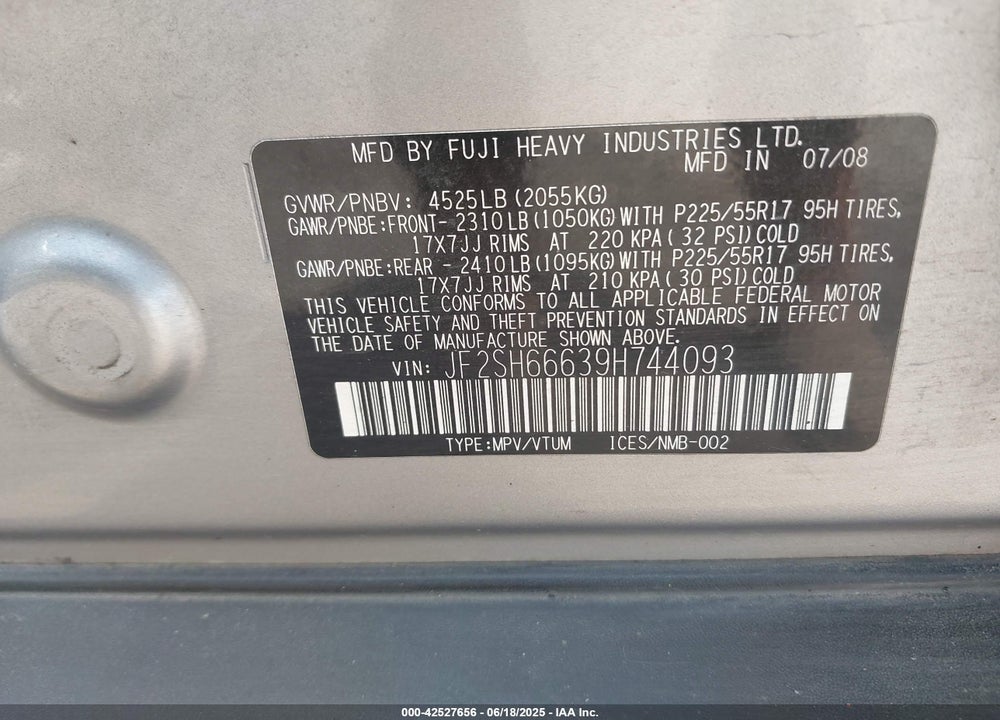 2009 SUBARU FORESTER 2.5XT LIMITED VIN: JF2SH66639H744093