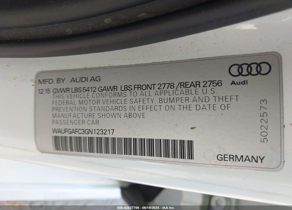 2016 AUDI A6 VIN: WAUFGAFC3GN123217