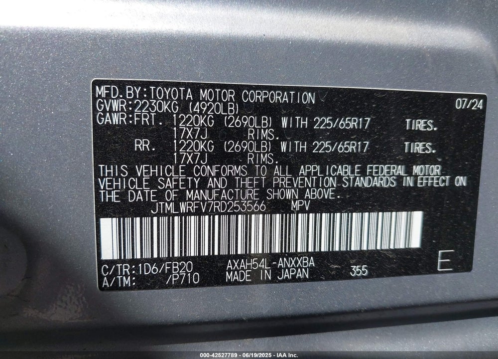2024 TOYOTA RAV4 HYBRID LE VIN: JTMLWRFV7RD253566