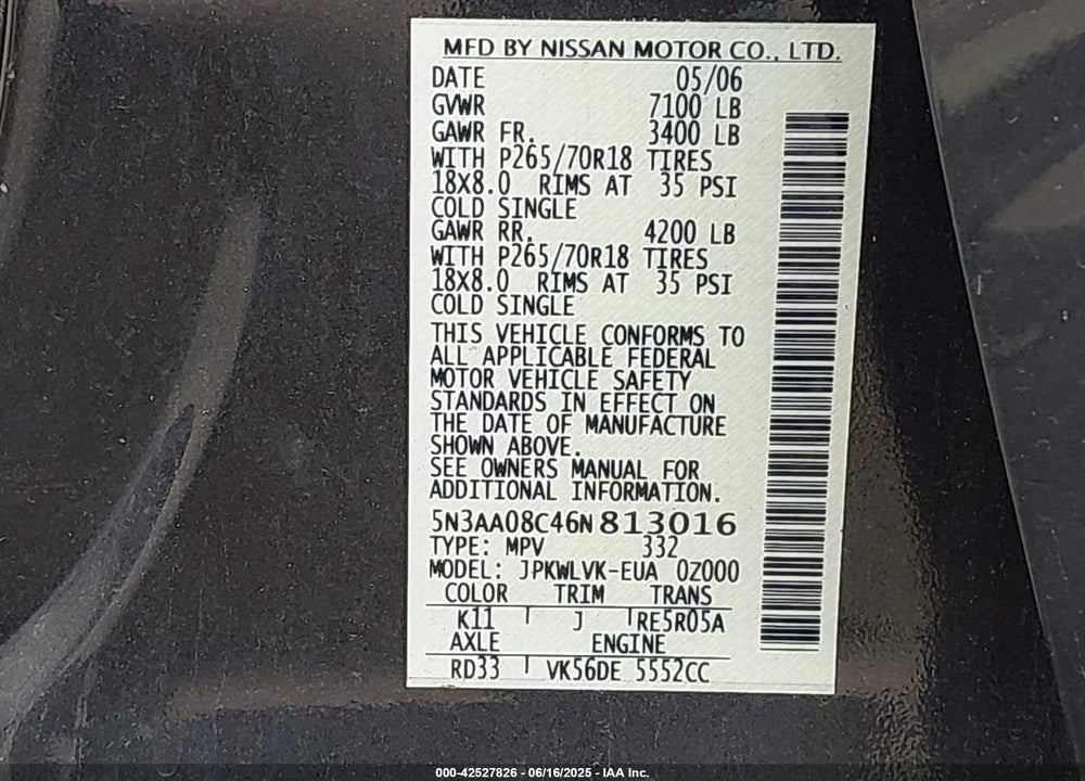 2006 INFINITI QX56 VIN: 5N3AA08C46N813016