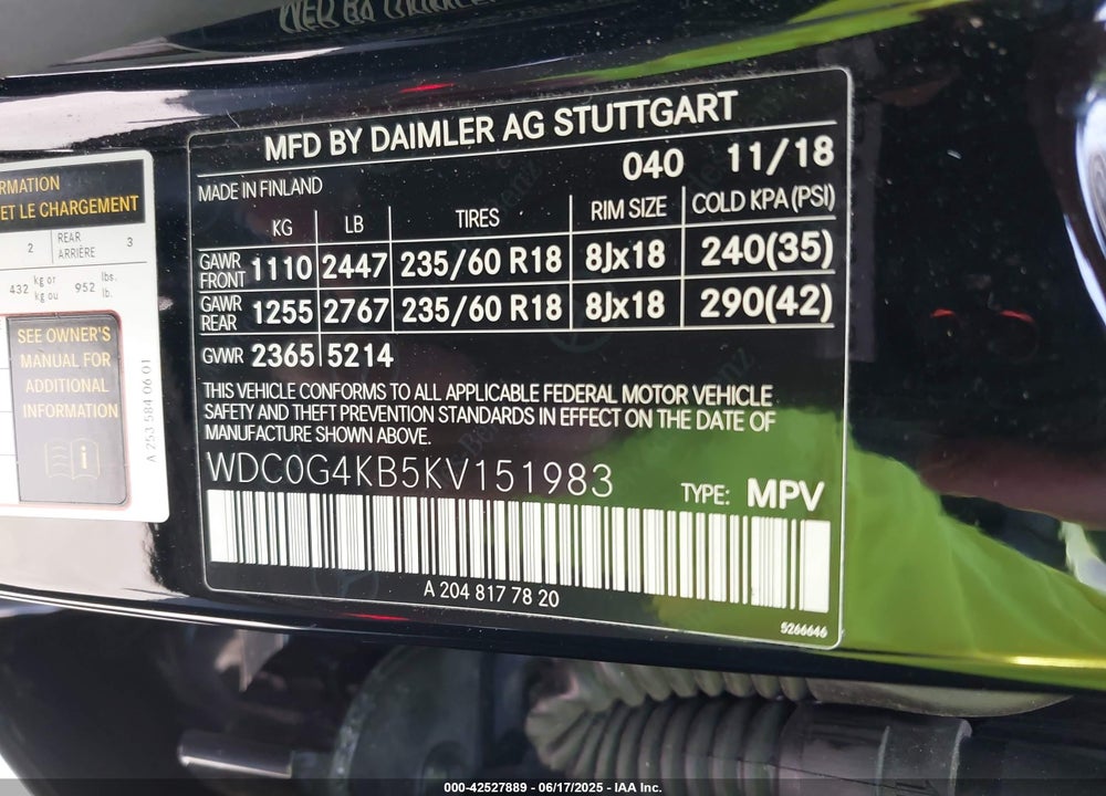 2019 MERCEDES-BENZ GLC 300 4MATIC VIN: WDC0G4KB5KV151983