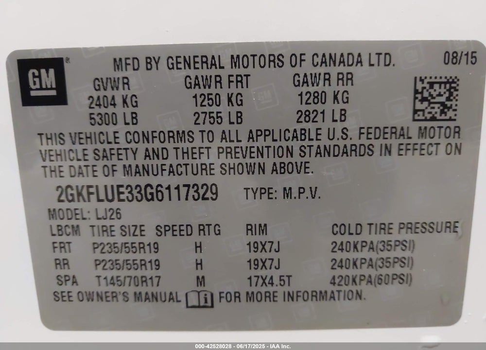 2016 GMC TERRAIN VIN: 2GKFLUE33G6117329