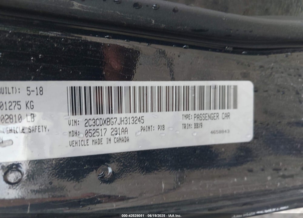 2018 DODGE CHARGER VIN: 2C3CDXBG7JH313245