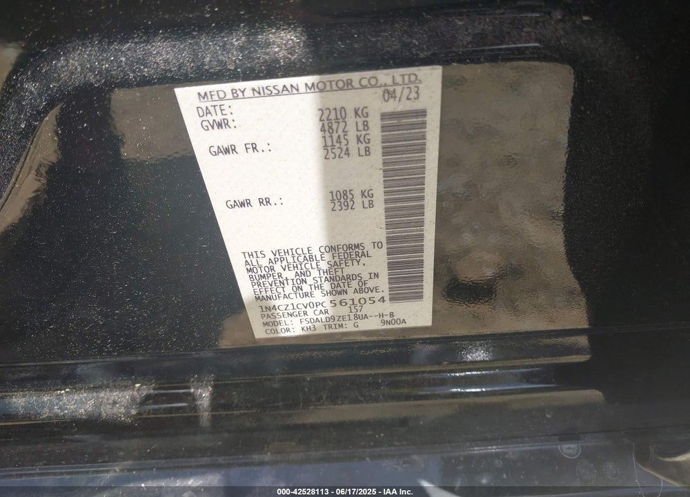 2023 NISSAN LEAF VIN: 1N4CZ1CV0PC561054