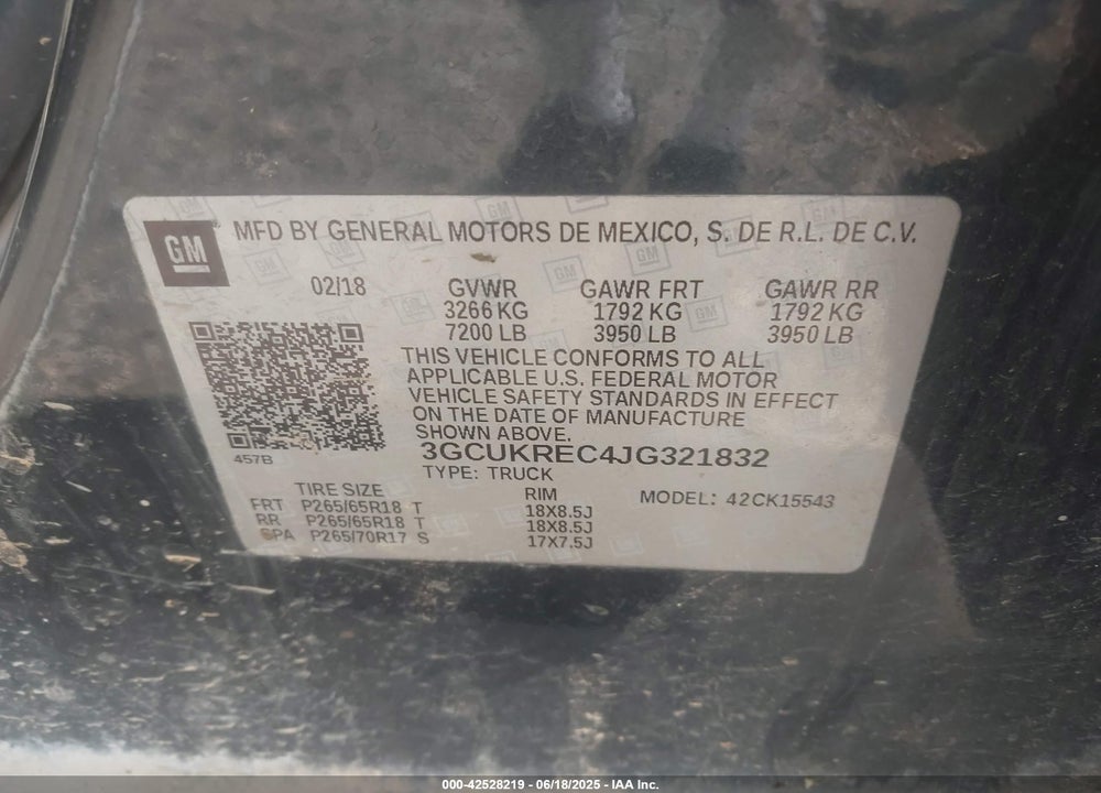 2018 CHEVROLET SILVERADO 1500 VIN: 3GCUKREC4JG321832