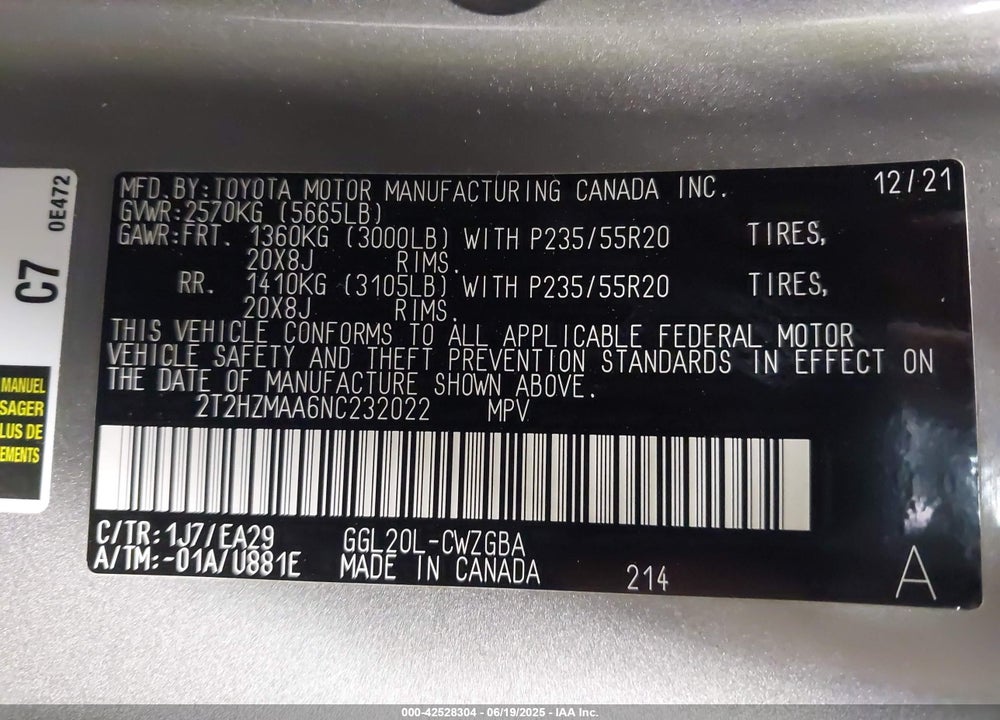 2022 LEXUS RX350 VIN: 2T2HZMAA6NC232022