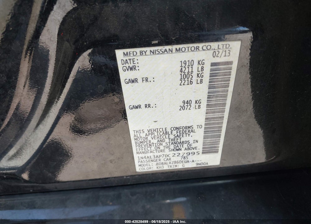 2013 NISSAN ALTIMA 2.5 S VIN: 1N4AL3AP7DC227995