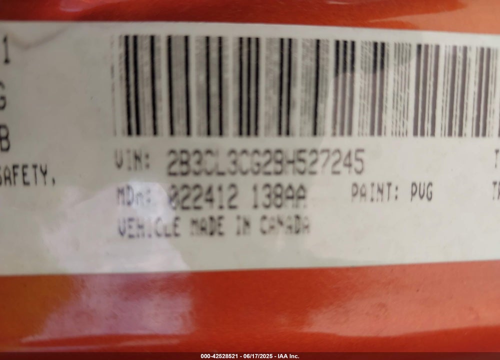 2011 DODGE CHARGER VIN: 2B3CL3CG2BH527245