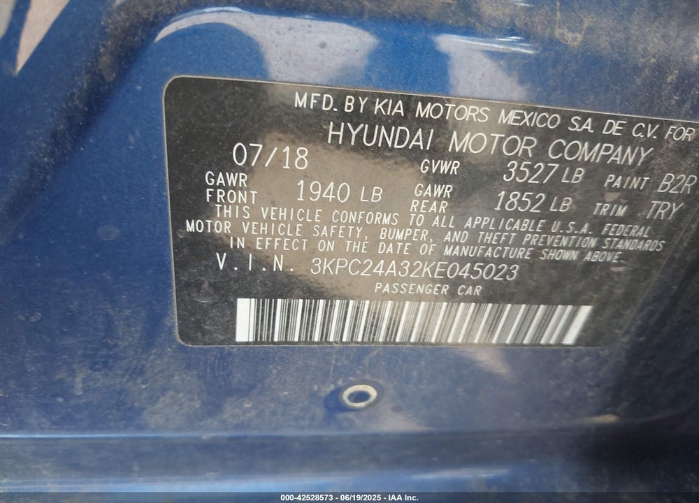 2019 HYUNDAI ACCENT SE VIN: 3KPC24A32KE045023