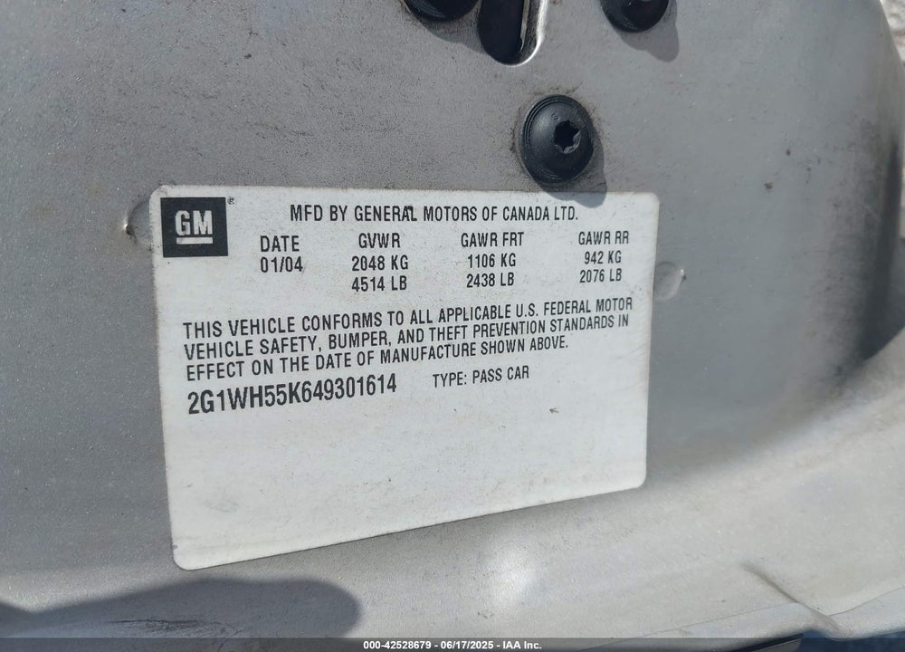 2004 CHEVROLET IMPALA LS VIN: 2G1WH55K649301614