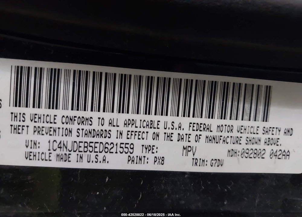 2014 JEEP COMPASS VIN: 1C4NJDEB5ED621559