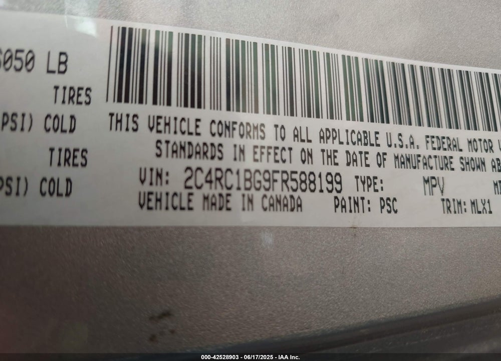 2015 CHRYSLER TOWN & COUNTRY TOURING VIN: 2C4RC1BG9FR588199