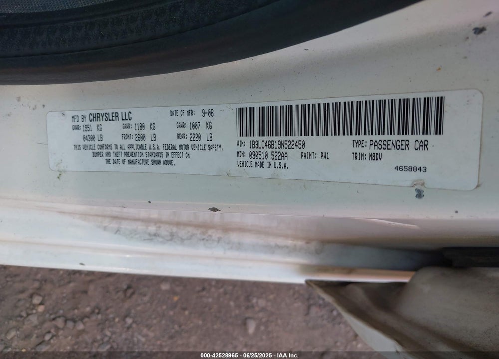 2009 DODGE AVENGER VIN: 1B3LC46B19N522450