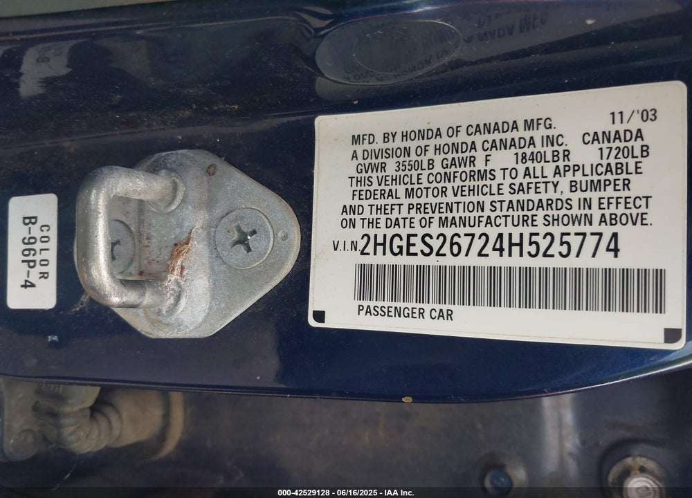 2004 HONDA CIVIC EX VIN: 2HGES26724H525774