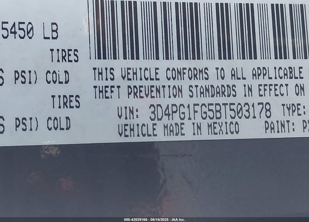 2011 DODGE JOURNEY VIN: 3D4PG1FG5BT503178