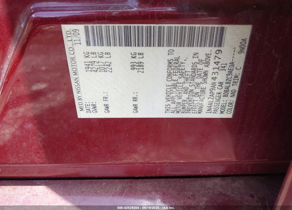 2010 NISSAN ALTIMA 2.5 S VIN: 1N4AL2AP9AN431479