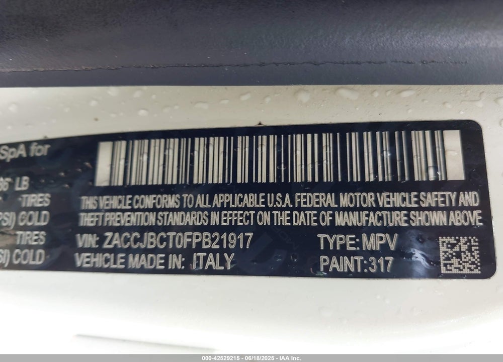 2015 JEEP RENEGADE VIN: ZACCJBCT0FPB21917
