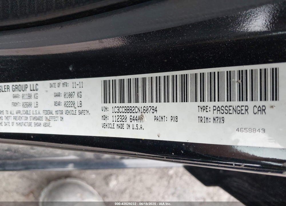 2012 CHRYSLER 200 TOURING VIN: 1C3CCBBB2CN160794