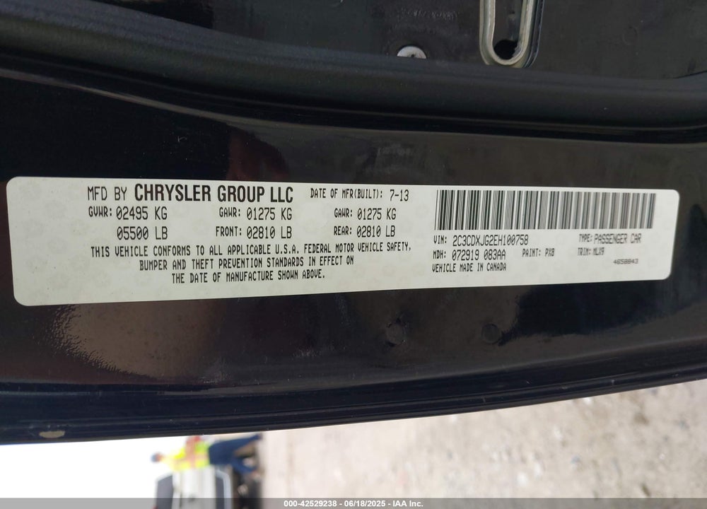 2014 DODGE CHARGER VIN: 2C3CDXJG2EH100758