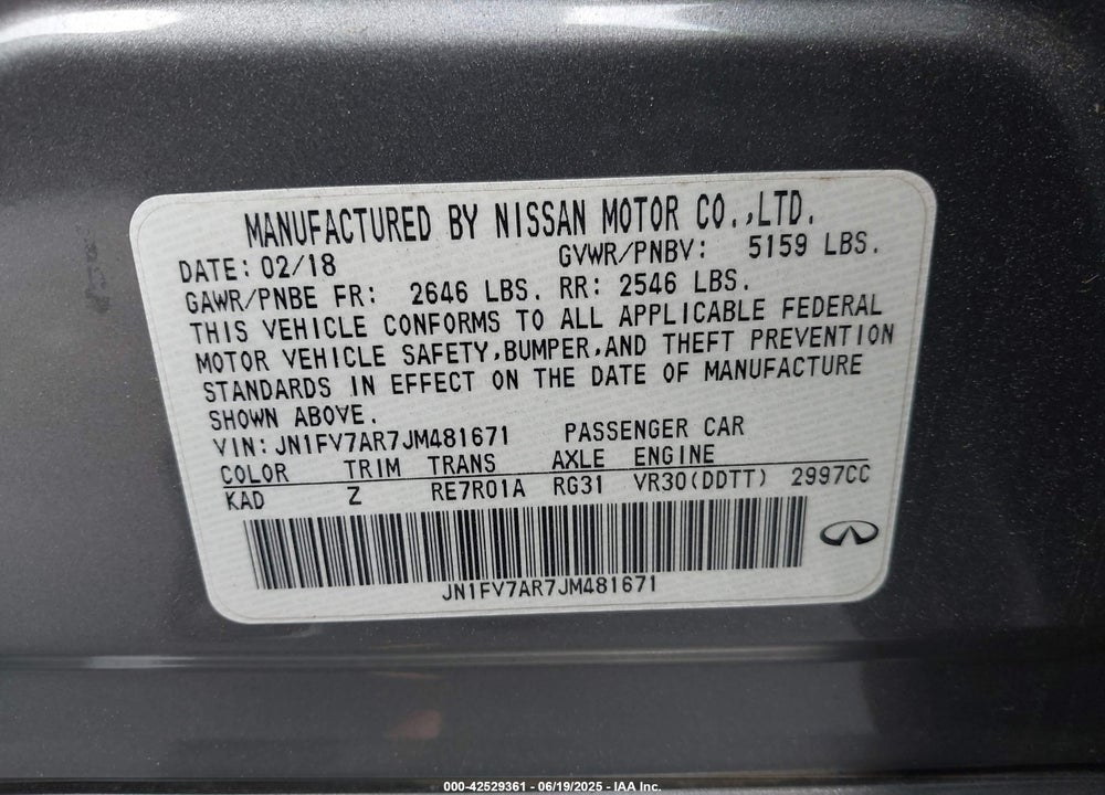 2018 INFINITI Q50 VIN: JN1FV7AR7JM481671