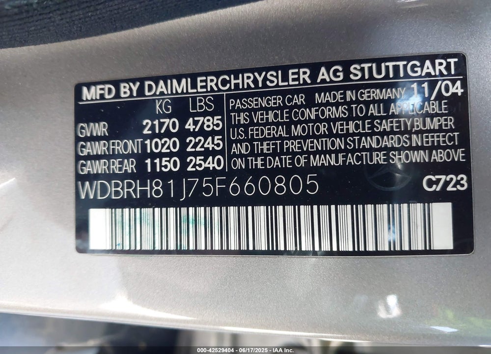 2005 MERCEDES-BENZ C 240 LUXURY 4MATIC VIN: WDBRH81J75F660805