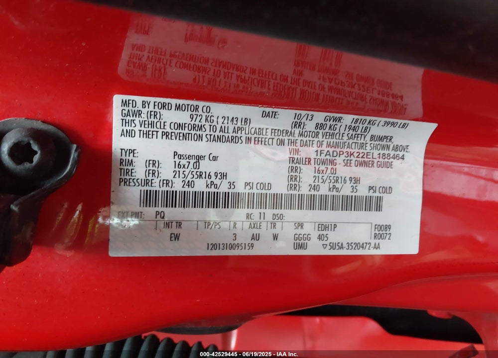 2014 FORD FOCUS VIN: 1FADP3K22EL188464