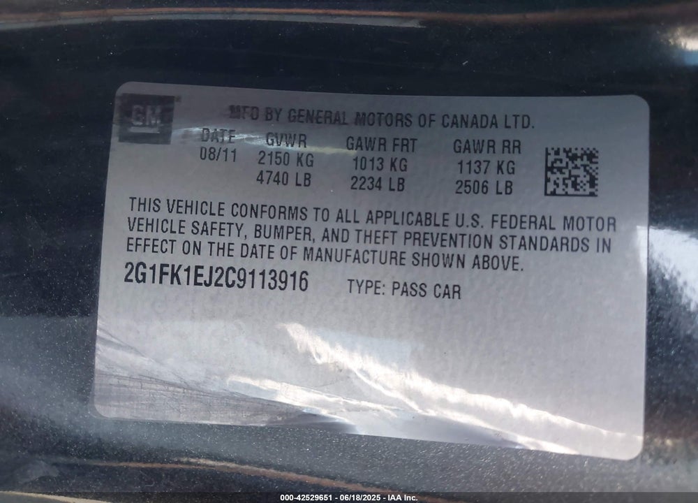 2012 CHEVROLET CAMARO VIN: 2G1FK1EJ2C9113916