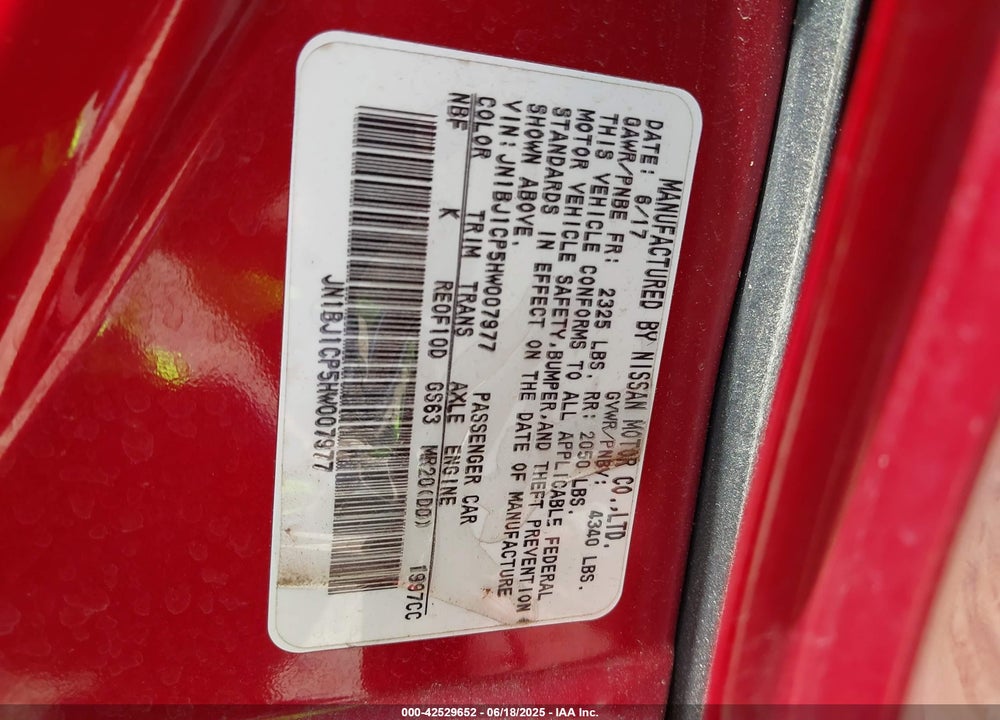 2017 NISSAN ROGUE SPORT VIN: JN1BJ1CP5HW007977
