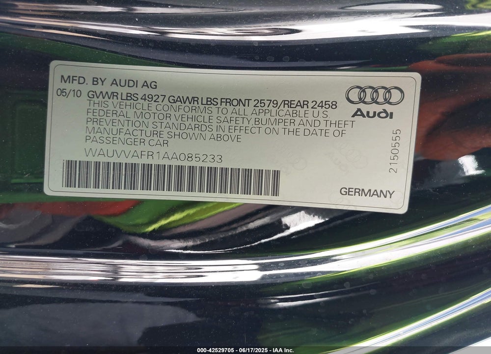2010 AUDI S5 VIN: WAUVVAFR1AA085233