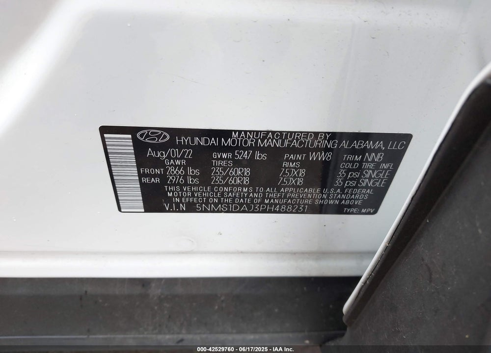 2023 HYUNDAI SANTA FE VIN: 5NMS1DAJ3PH488231
