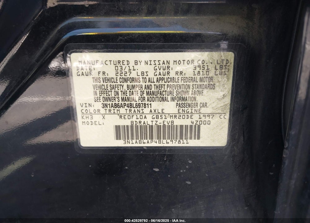 2011 NISSAN SENTRA VIN: 3N1AB6AP4BL697811