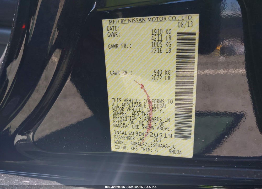 2014 NISSAN ALTIMA VIN: 1N4AL3AP9EN220519