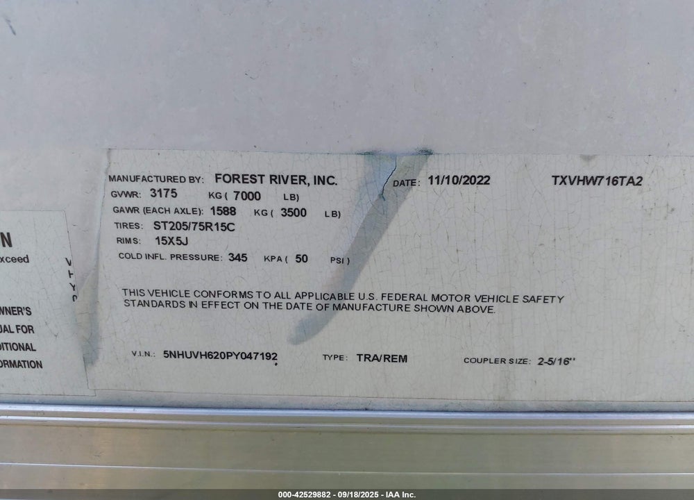 2023 CONTINENTAL CARGO CARGO TRAILER VIN: 5NHUVH620PY047192