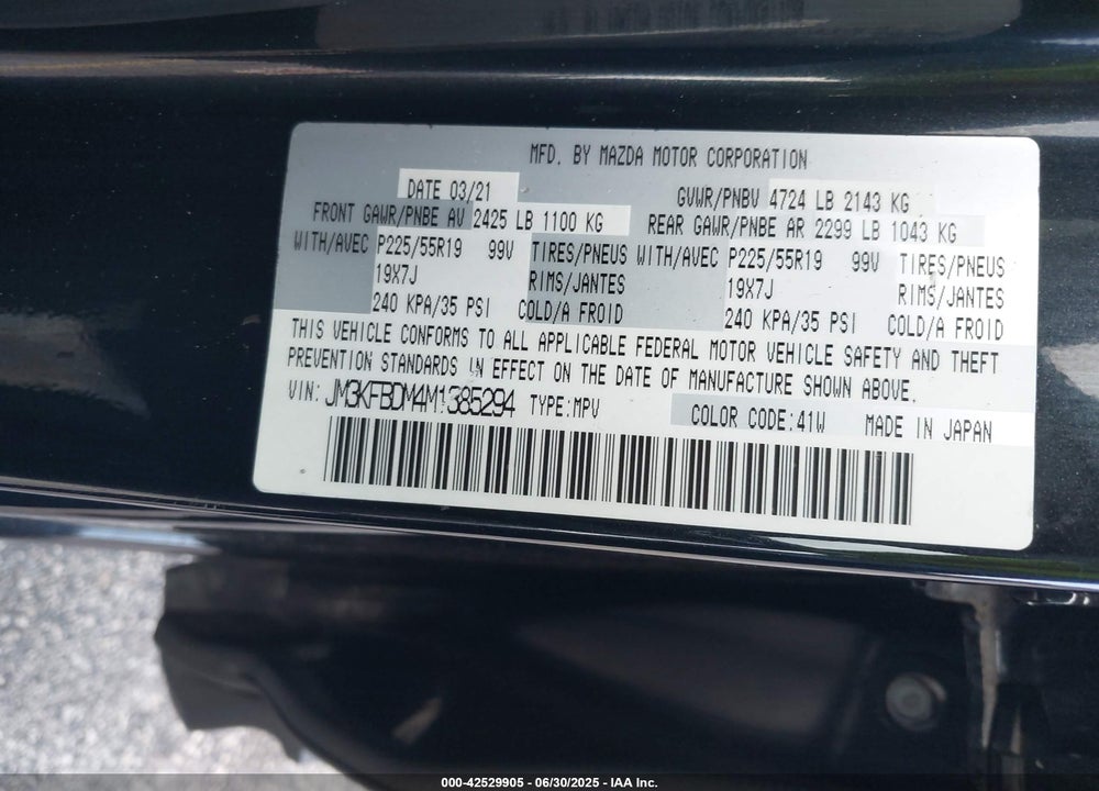 2021 MAZDA CX-5 GRAND TOURING VIN: JM3KFBDM4M1385294