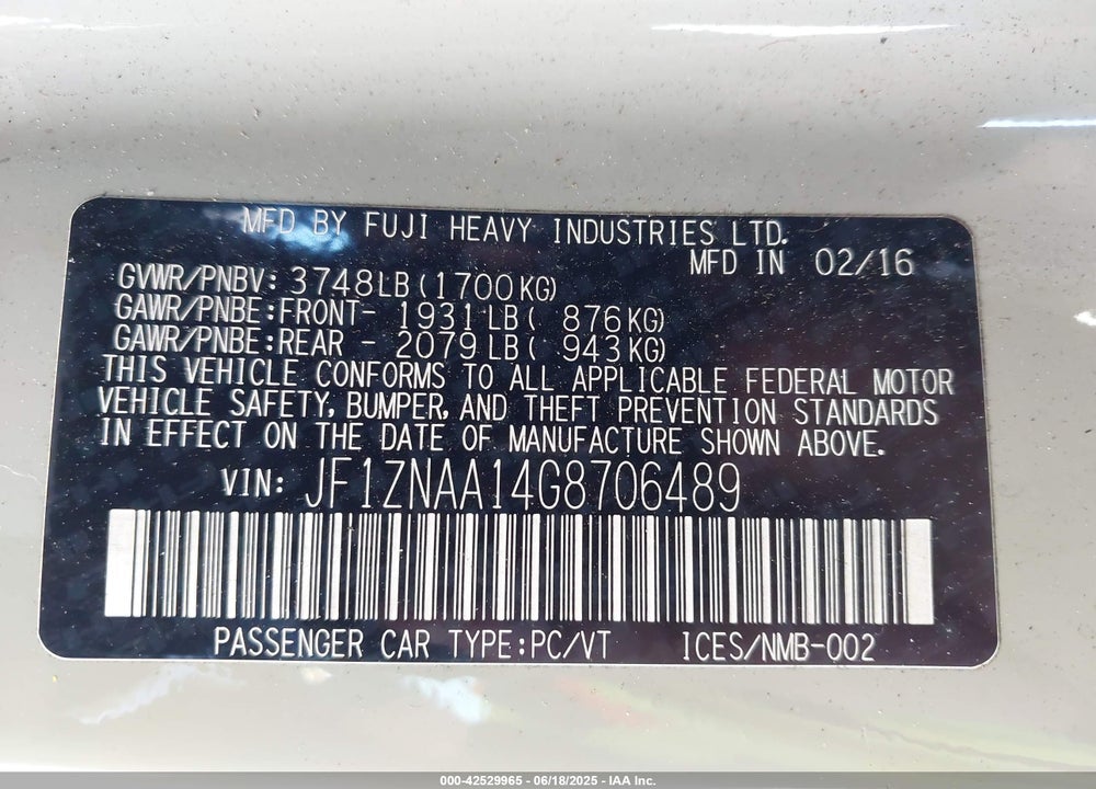 2016 SCION FR-S VIN: JF1ZNAA14G8706489