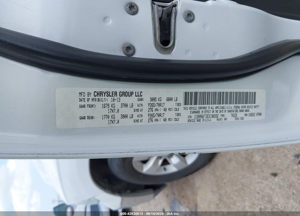 2014 RAM 1500 VIN: 1C6RR6KT3ES196932