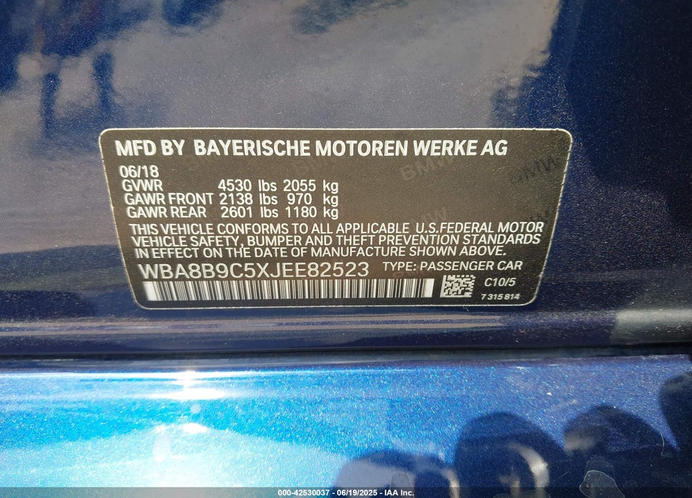 2018 BMW 330I VIN: WBA8B9C5XJEE82523