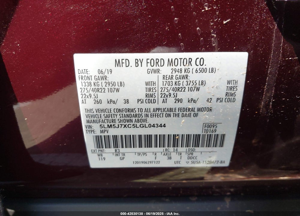 2020 LINCOLN AVIATOR VIN: 5LM5J7XC5LGL04344