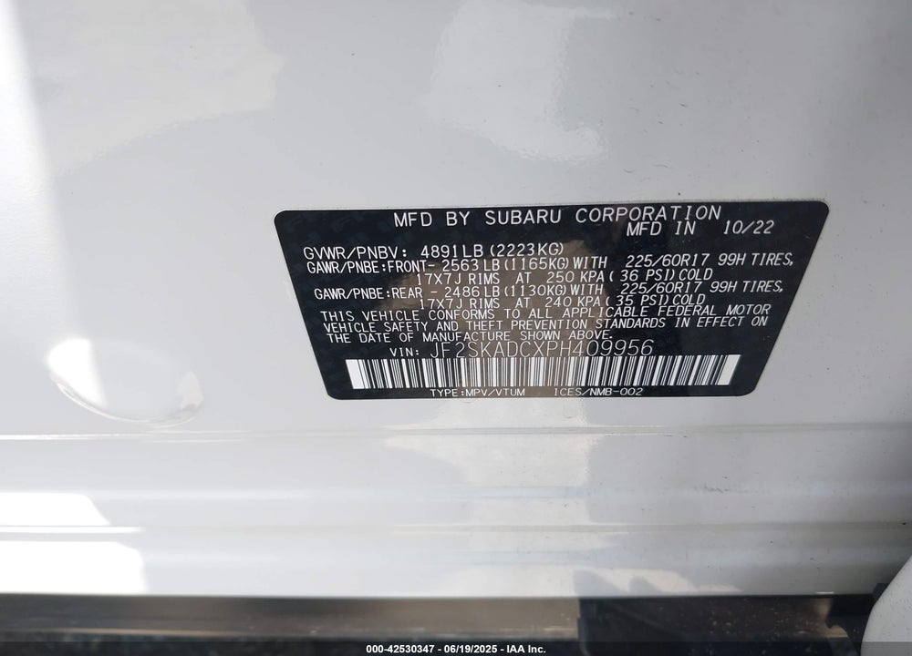 2023 SUBARU FORESTER VIN: JF2SKADCXPH409956