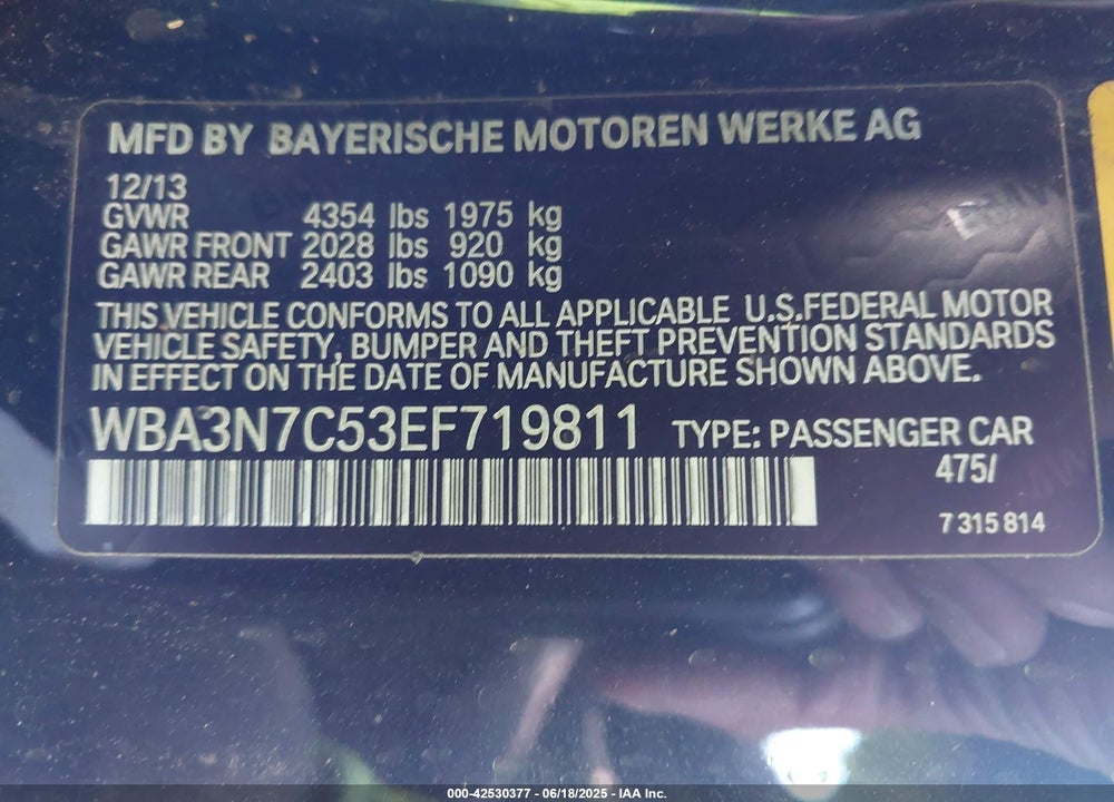 2014 BMW 428I VIN: WBA3N7C53EF719811