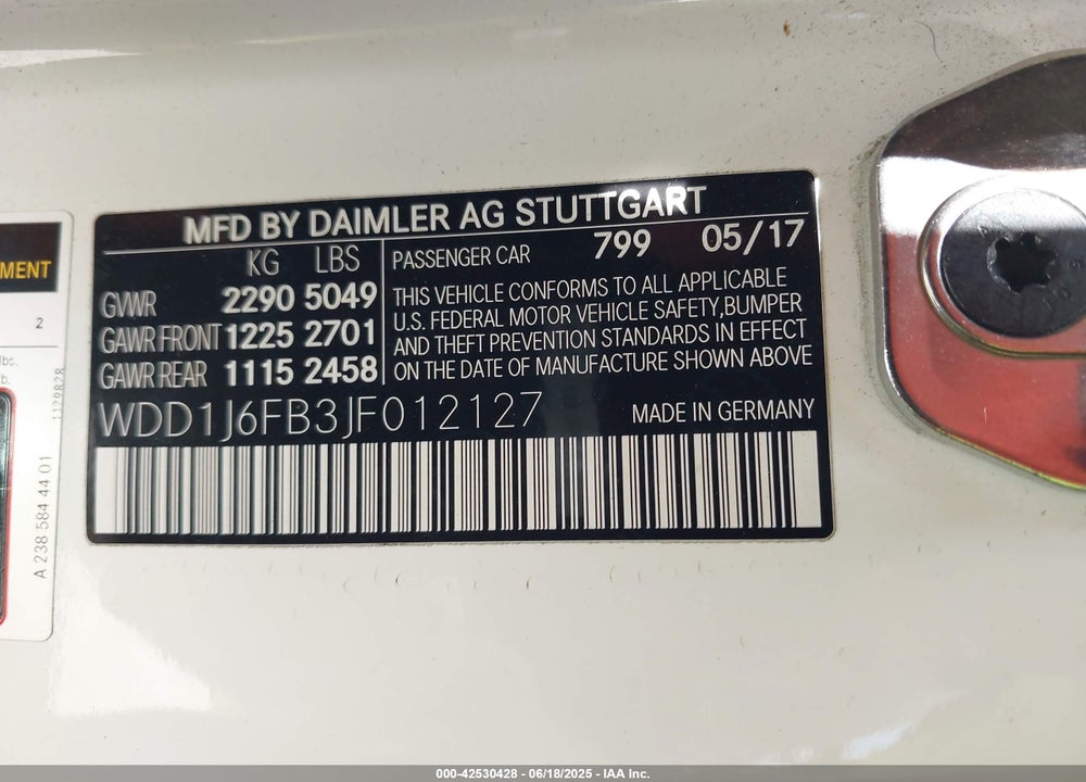 2018 MERCEDES-BENZ E-CLASS VIN: WDD1J6FB3JF012127