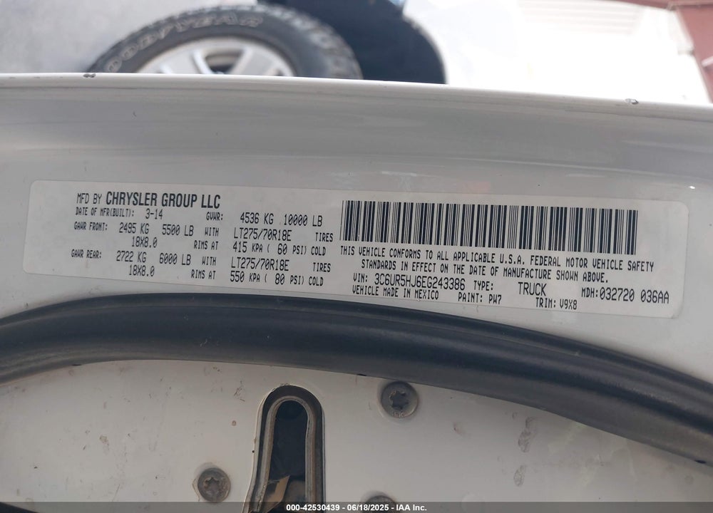 2014 RAM 2500 VIN: 3C6UR5HJ6EG243386
