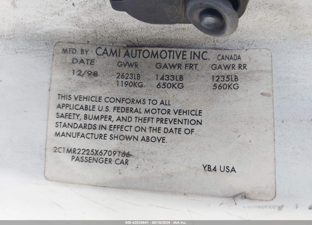 1999 CHEVROLET METRO LSI VIN: 2C1MR2225X6709166