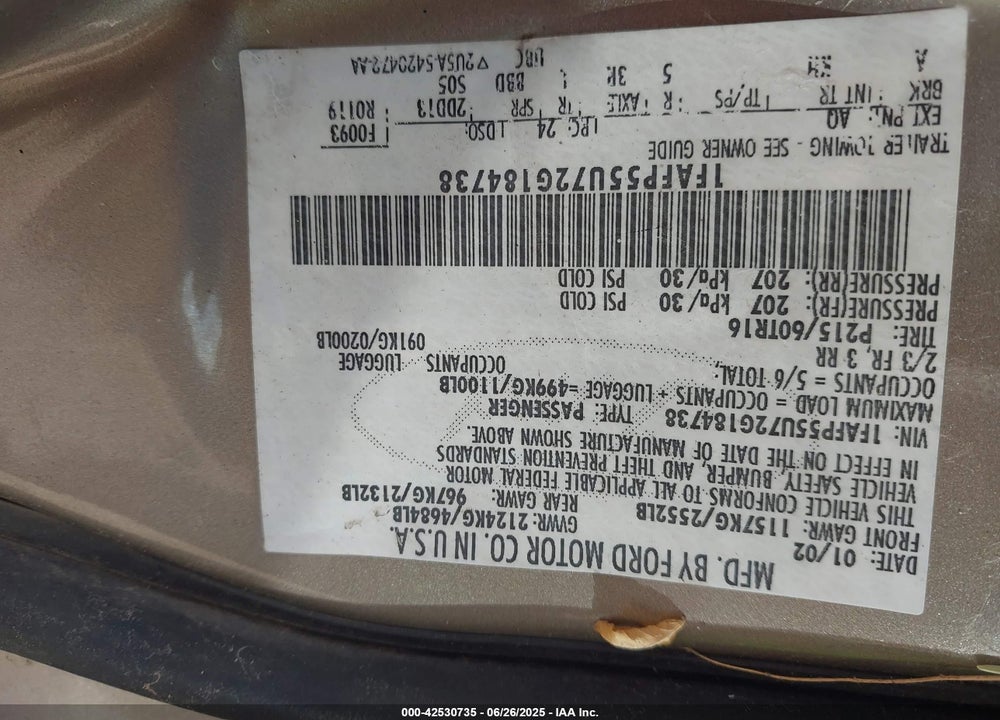 2002 FORD TAURUS SES VIN: 1FAFP55U72G184738