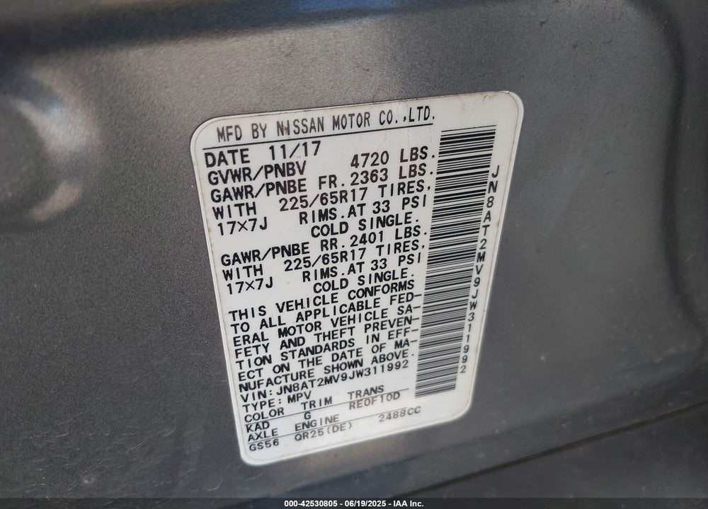 2018 NISSAN ROGUE VIN: JN8AT2MV9JW311992