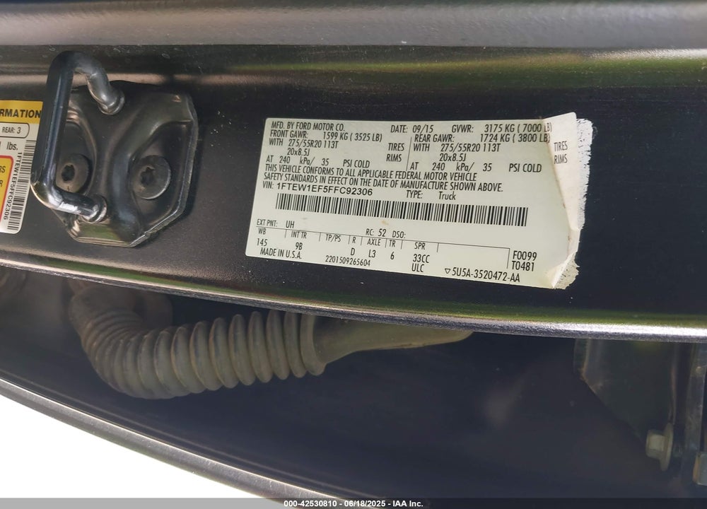 2015 FORD F-150 VIN: 1FTEW1EF5FFC92306